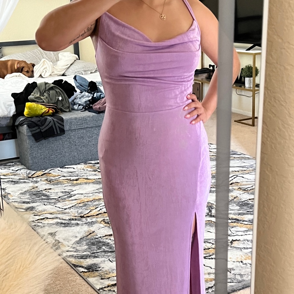 Cowl neck high slit maxi dress